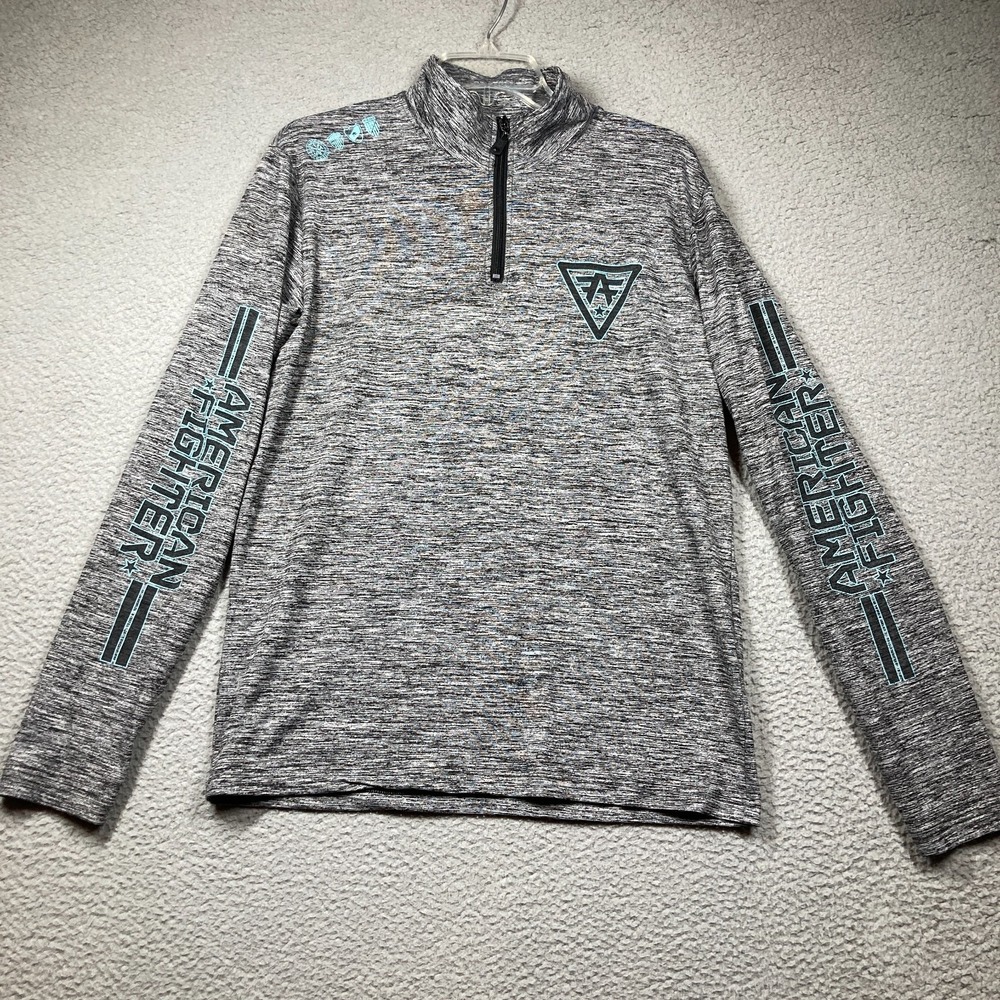 American Fighter 1/4 Zip Shirt Adult Medium Gray Long Sleeve Mock‎ Neck Casual